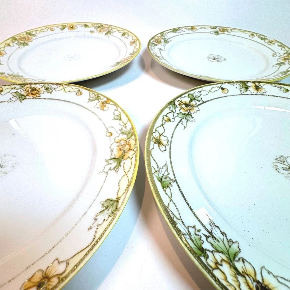 Antique Nippon Morimura Bros Set of 4 Floral & Gold 7.5